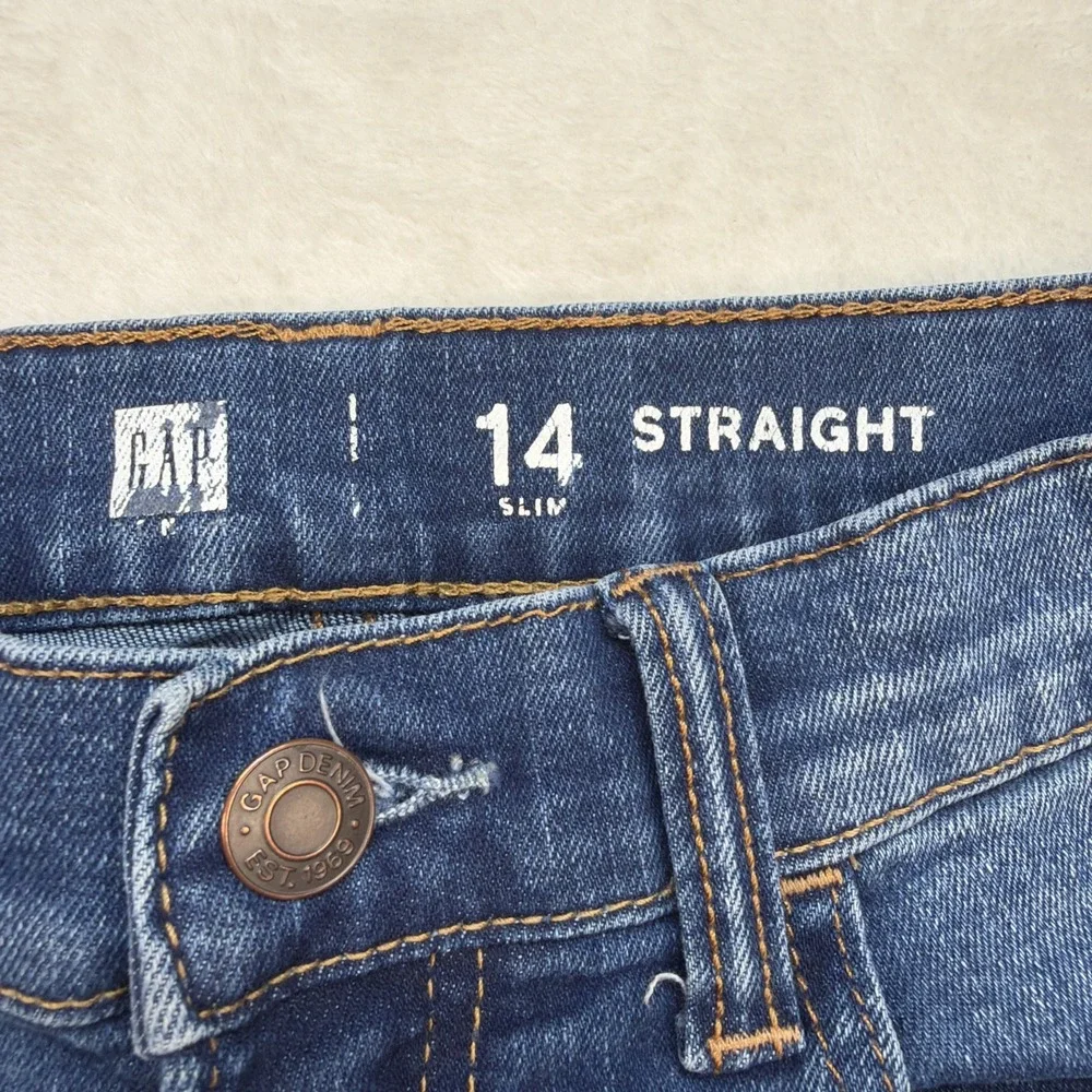 Gap Kids Straight Slim Jeans Medium Wash Girls Size 14 Stretch Denim